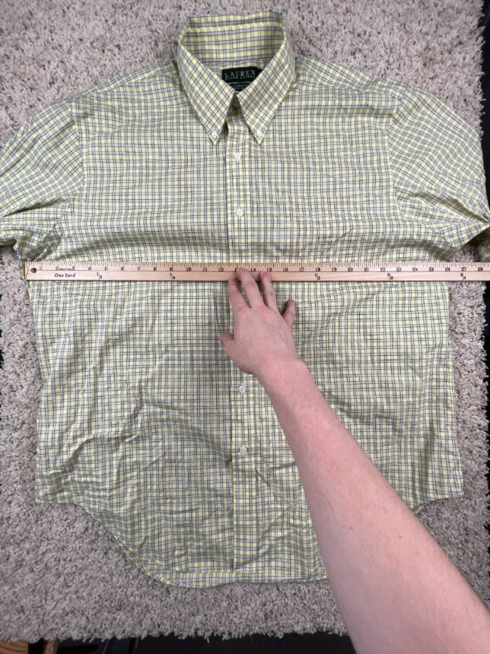 Lauren Ralph Lauren Classic Fit Mens 17.5 34/35 Long Sleeve Button Up Yellow - Picture 5 of 6